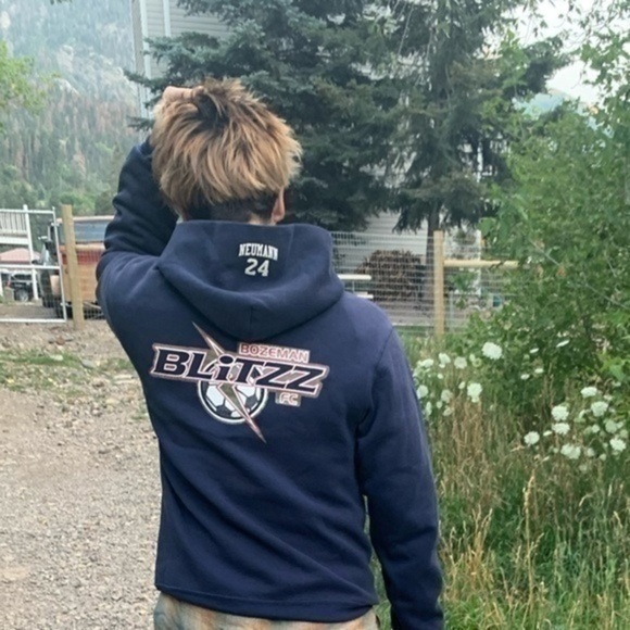 bozeman blitzz fc hoodie vintage 90s russell faded pullover fleece faded navy - Picture 3 of 12